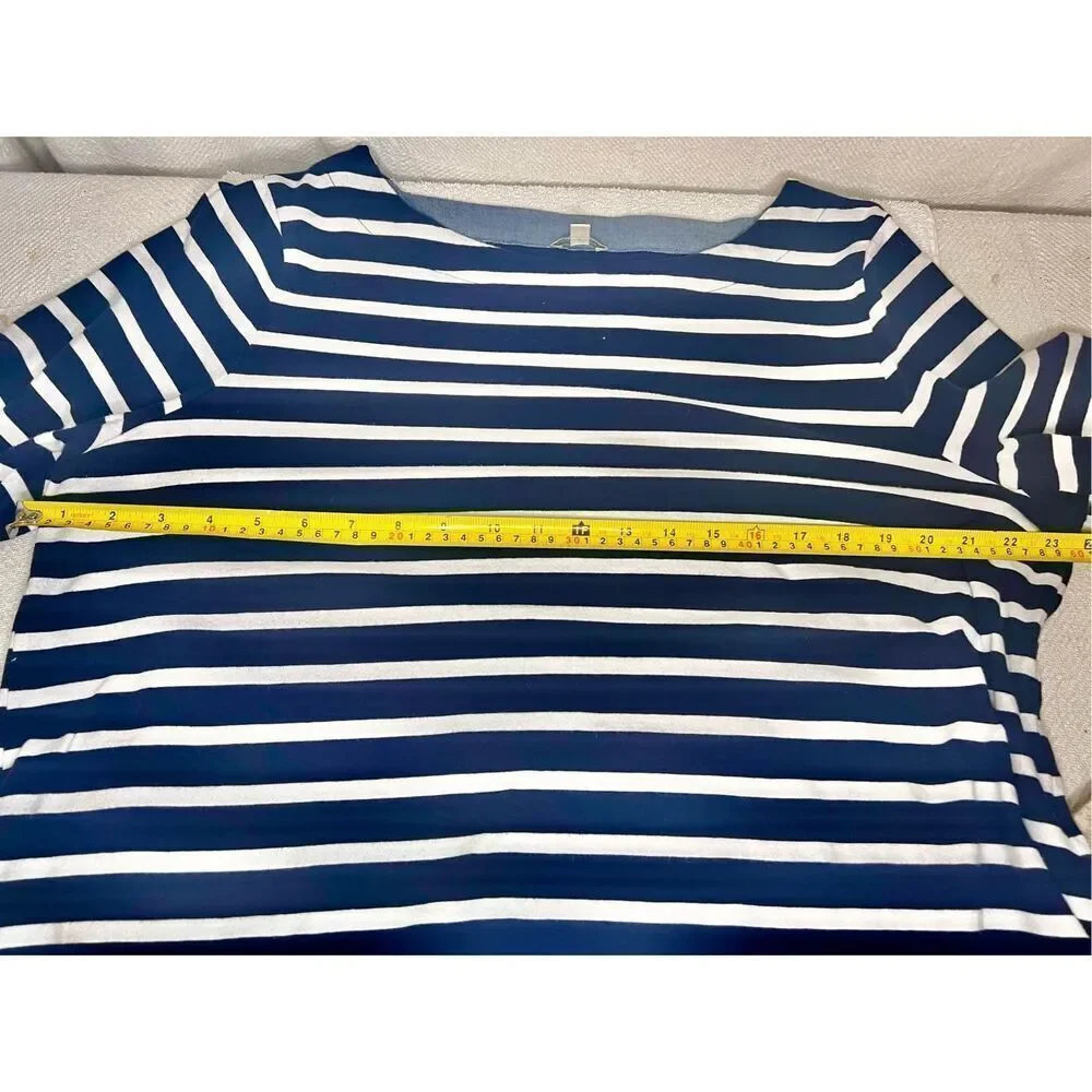 Talbots 3/4 Length Roll ChambrayCuff Sleeve Top Blue White Stripe Women’s Sz XL